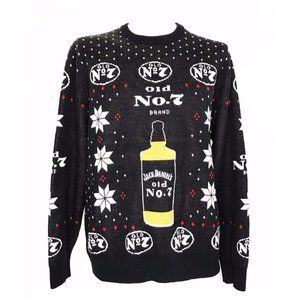 Ugly Christmas Sweater Jack Daniels Bourbon Old No 7 Logo Snowflakes XL